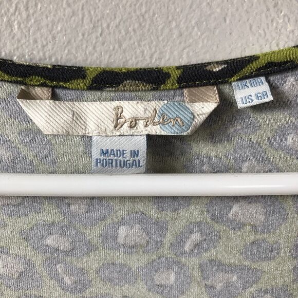 Boden Dress 6 Lime Green Leopard Print Stretchy Jersey Knit Knee Length Y2K - Picture 6 of 11